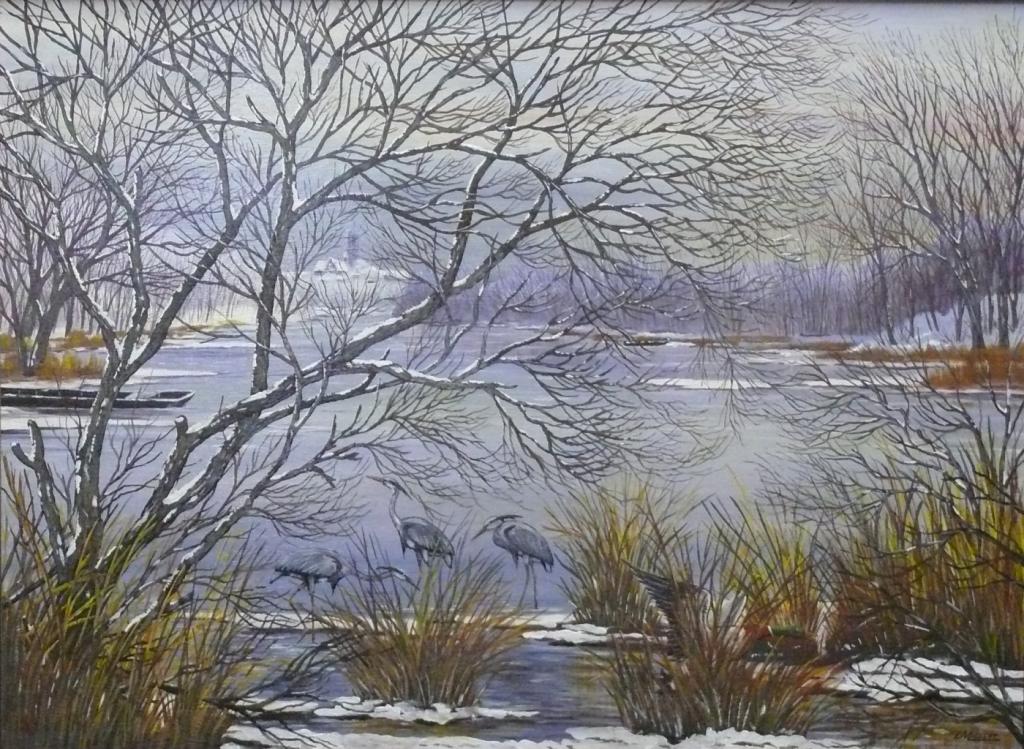 Lucien MASSOT Hiver, la Loire sauvage aux Saulaies, en aval de Nevers, 2nde moitié du 20e s., huile sur toile 70,6 x 91,7 cm Coll. Musée de la Loire, ME 3 © Musée de la Loire / Ville de Cosne-Cours-sur-Loire